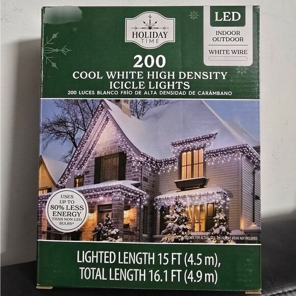Holiday Time 200 ct Cool White LED High-Density Icicle Christmas Lights - Picture 1 of 6